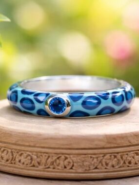 Blue Leopard Enamel Band Ring, Sterling Silver Last One Size 7 1/4